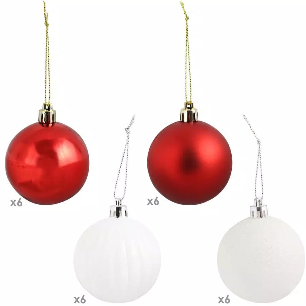 Sunnydaze Decor Red and White Merry Medley Shatterproof Plastic Christmas Ornament Set, 24-Piece