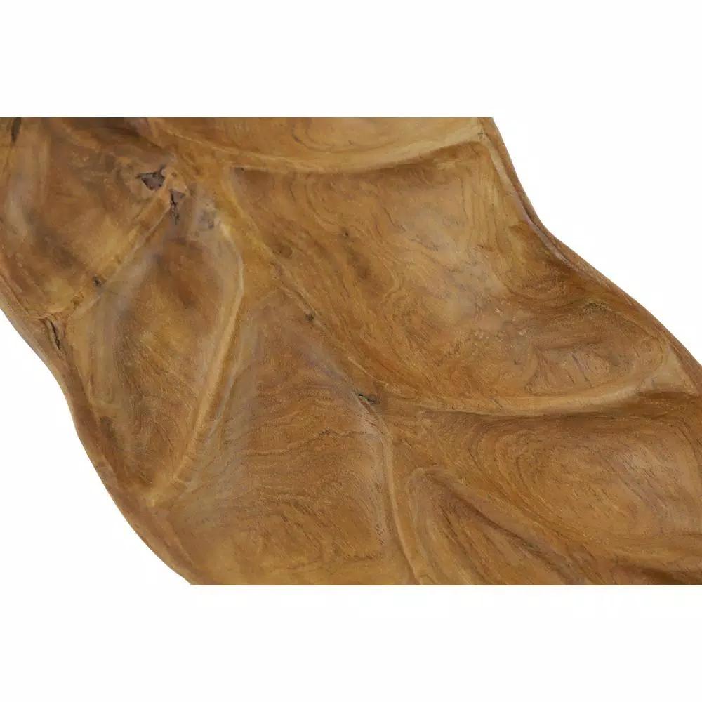 LITTON LANE Large Rustic Leaf-Shaped Natural Teak Wood Serving Trays, Set of 3