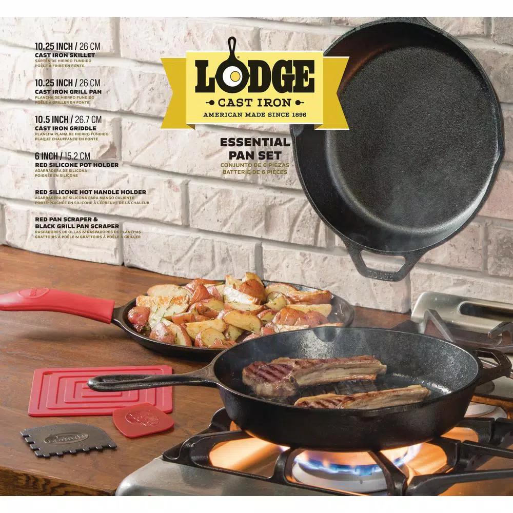 Lodge 7-Piece Seasoned Cast Iron Cookware Set with Griddle, Skillet, Grill Pan and Accessories