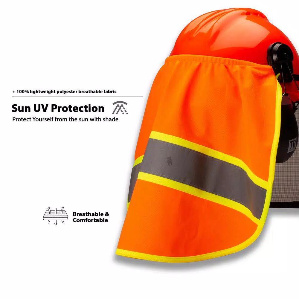 TR Industrial Knitted Neck Shade with 3M Reflector for Forestry Safety Helmets, Orange