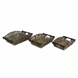 LITTON LANE Handmade Black and Natural Striped Palm Leaf and Seagrass Basket Tray Set of 3 thumbnail 2