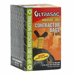 Ultrasac 42 Gallon Contractor Bags with Flap Tie Closure, 3 Mil Thick, 20-Count thumbnail 1