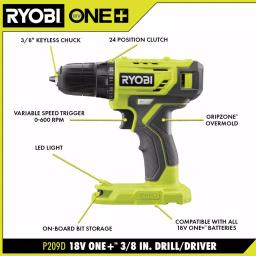 RYOBI 18V ONE+ 3/8 in. Cordless Drill/Driver Kit with 1.5 Ah Battery, Charger, and 31-Piece Black Oxide Bit Set thumbnail 3