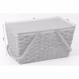 Vintiquewise Large Handwoven Woodchip Picnic Basket with Wooden Lid and White Lining thumbnail 5