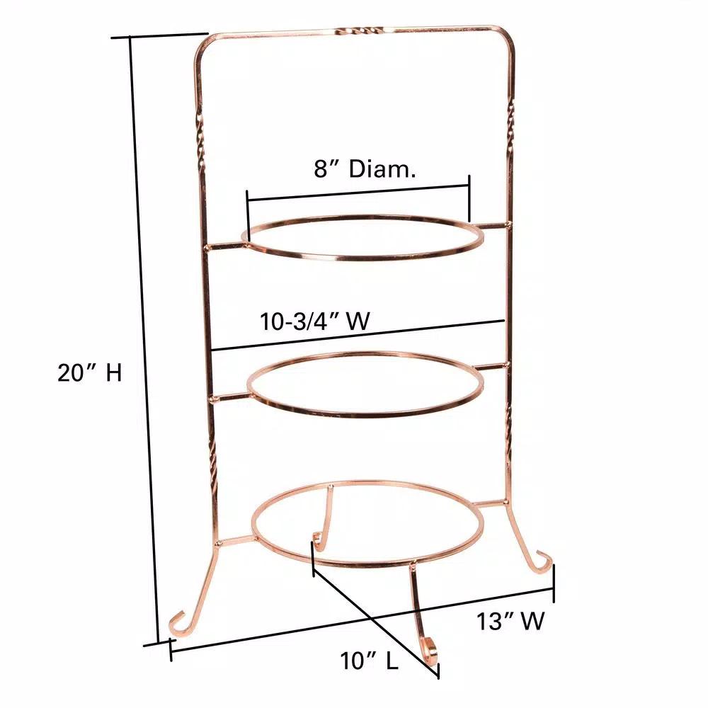 Creative Home 3-Tier Copper Plated Iron Cake & Tiered Stand, Handcrafted Serving Rack for Desserts and Fruit