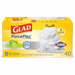 Glad ForceFlex 13 Gallon Tall Kitchen Trash Bags with Clorox Antimicrobial Protection, Clean Citrus, 40-Count thumbnail 1