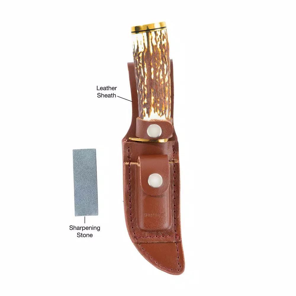 Sheffield Stag Series Heard 4 in. Trailing Point Fixed Blade Hunting Knife