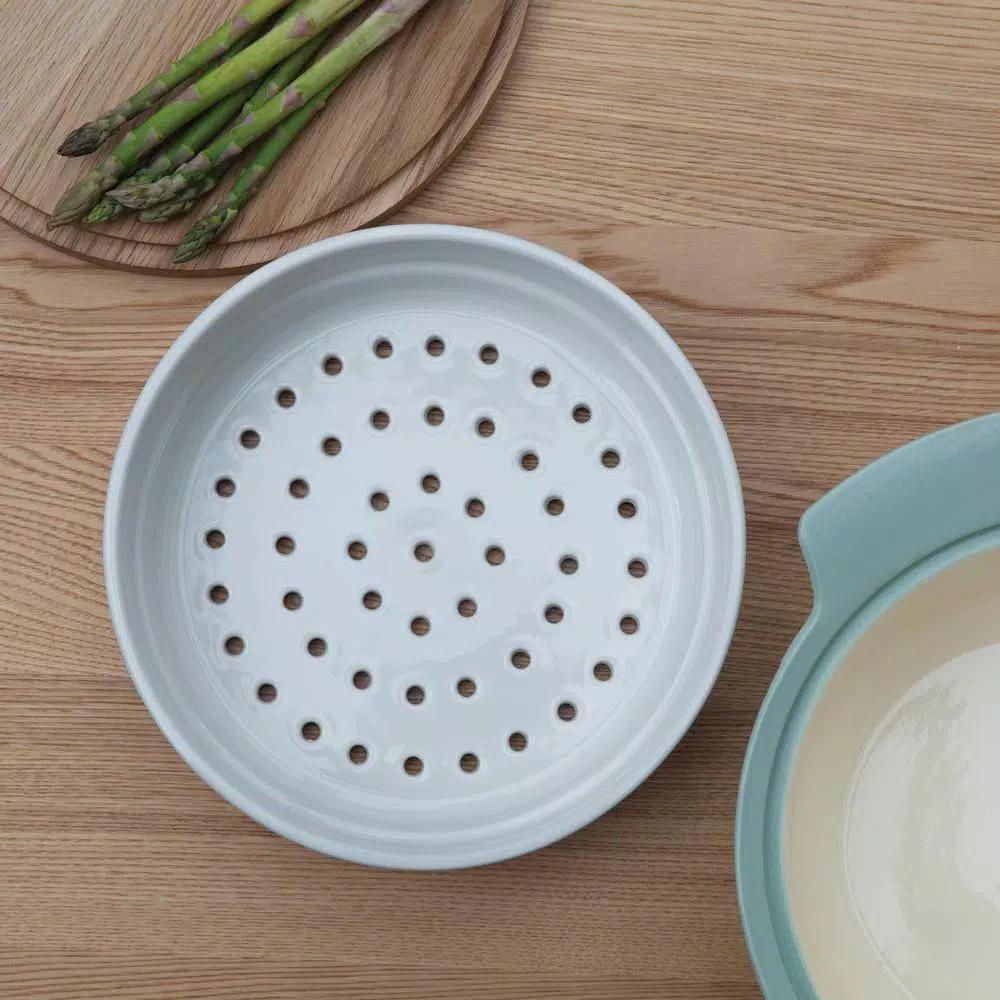 BergHOFF Ron 3-Piece Stoneware Steamer Insert and Covered Bowl Set, White