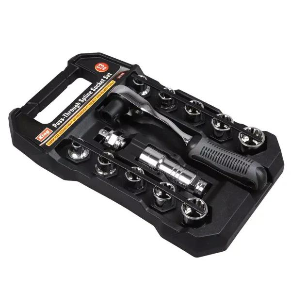 KING 13-Piece Pass-Through Spline Socket Set with 72-Tooth Reversible Ratchet