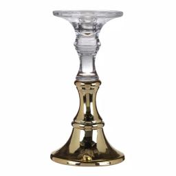 A & B Home Camden Clear and Gold Glass Candle Holder, Modern 2-Toned Candlestick thumbnail 2