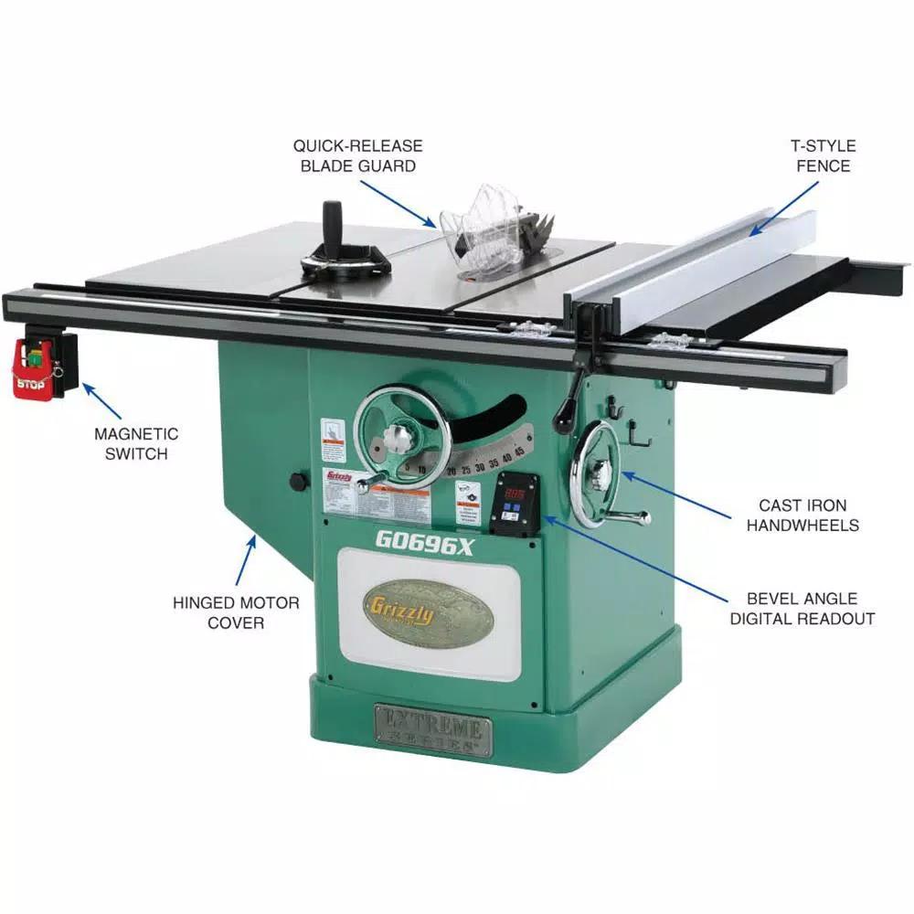 Grizzly Industrial 12 in. 5 HP 220-Volt Extreme Series Left-Tilt Table Saw with Cast-Iron Table