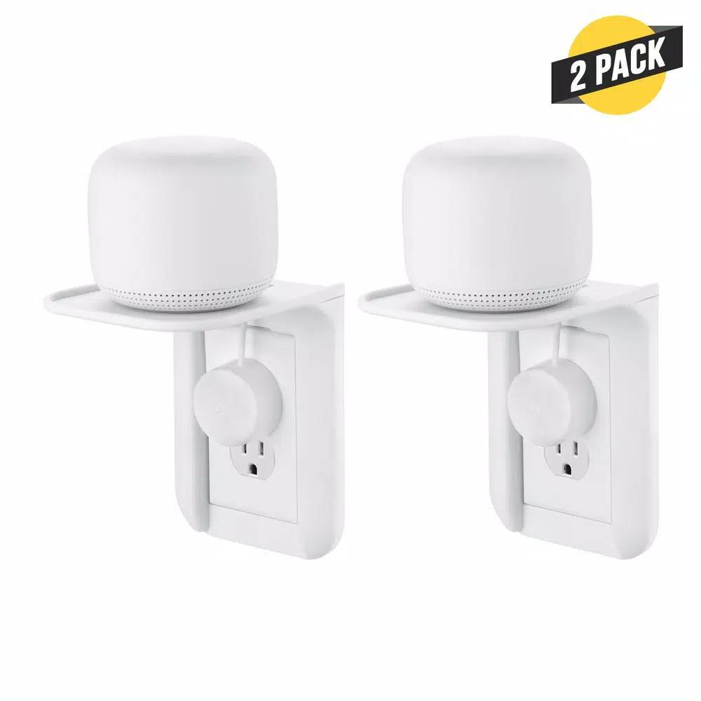 Wasserstein AC Outlet Mount for Google Nest WiFi, Nest Mini, and Nest Hub - Wall Outlet Shelf (2-Pack)
