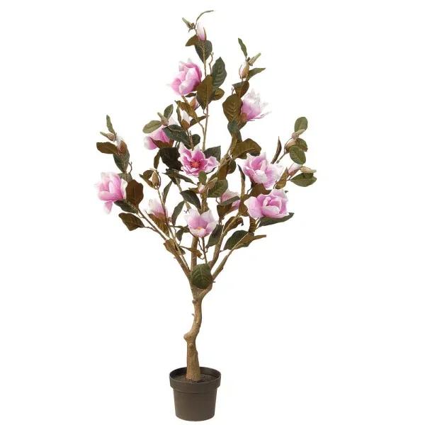 National Tree Company 48 in. Pink Magnolia Artificial Flower Tree in Matte Black Pot