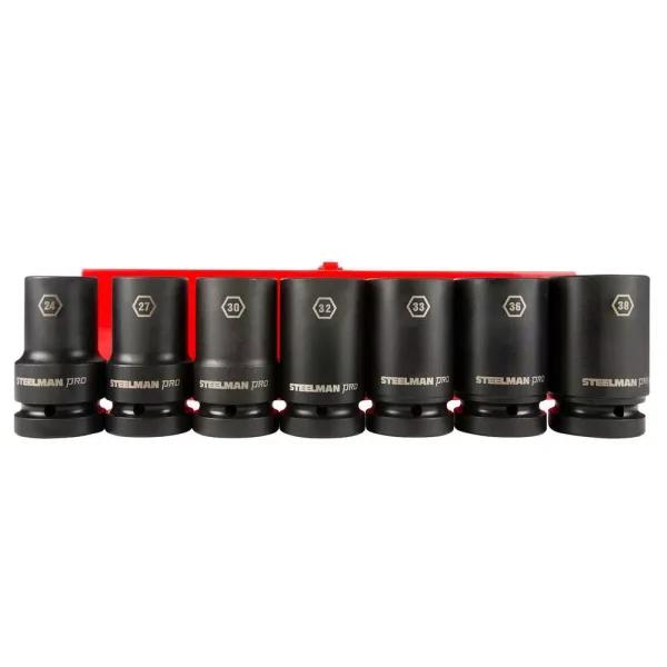 Steelman PRO 79287 1 in. Drive 6-Point Metric Deep Well Impact Socket Set, 7-Piece