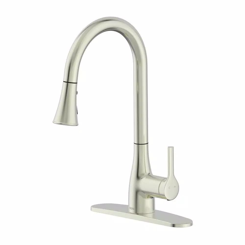 FLOW Series Classic Single-Handle Pull Down Kitchen Faucet, Brushed Nickel