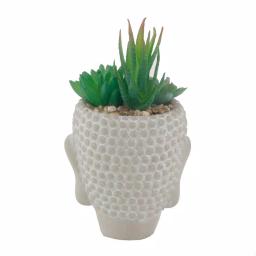 Flora Bunda 8 in. Faux Succulent Mix in Cement Buddha Planter thumbnail 4