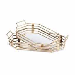 IMAX Piculla Gold Metal Trays Set of 2 - 3-Tier Rustic Decorative Trays with Glass Base thumbnail 2