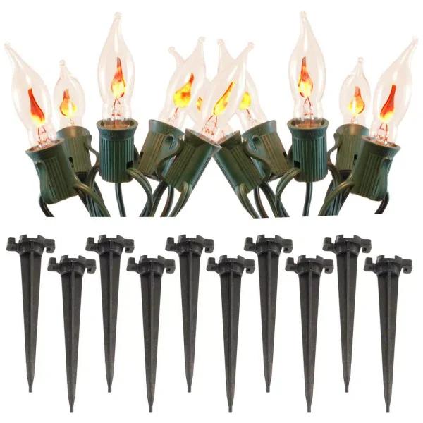 LUMABASE Flickering Orange Electric Pathway Lights, 10-Count Halloween Outdoor Decor