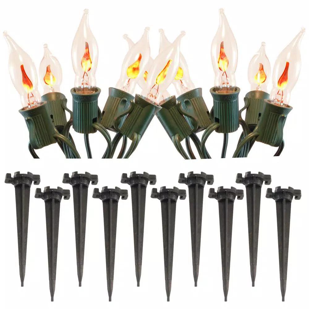 LUMABASE Flickering Orange Electric Pathway Lights, 10-Count Halloween Outdoor Decor