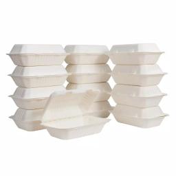 Unbranded 9 in. White Sugarcane Clamshell Containers, Biodegradable & Compostable (300 Pack) thumbnail 1