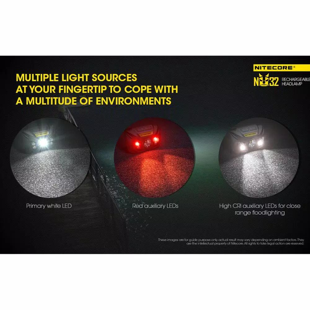 NITECORE NU32 USB Rechargeable LED Headlamp, 550 Lumens, Red Light & High CRI Auxiliary LEDs
