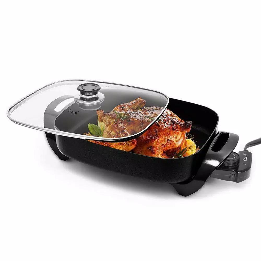 Boyel Living 1400W Electric Skillet 8 Qt Large Square Non-Stick Copper Frying Pan, Black