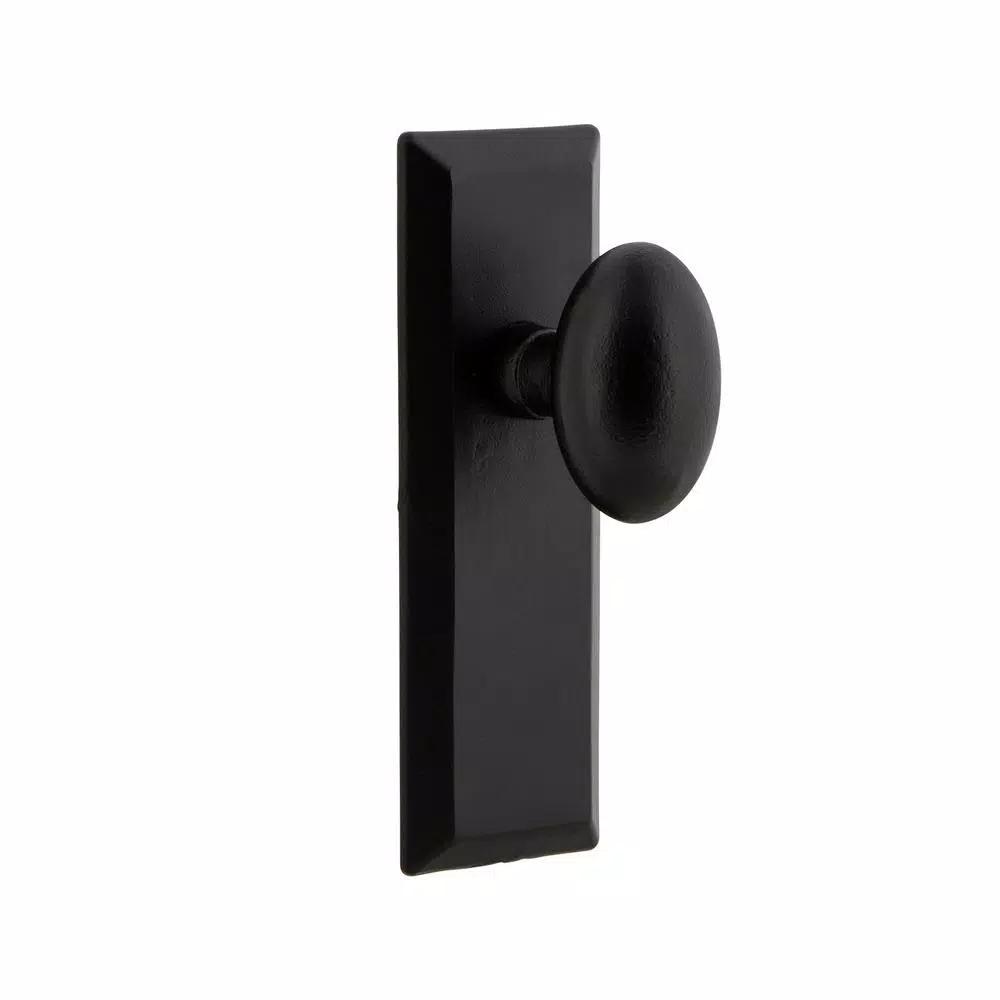 Unbranded Keep Aeg Privacy Door Knob with Long Plate, Black Iron Finish