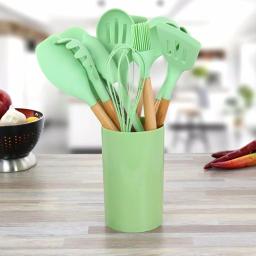 MegaChef 12-Piece Mint Green Silicone and Wood Kitchen Utensil Set thumbnail 7