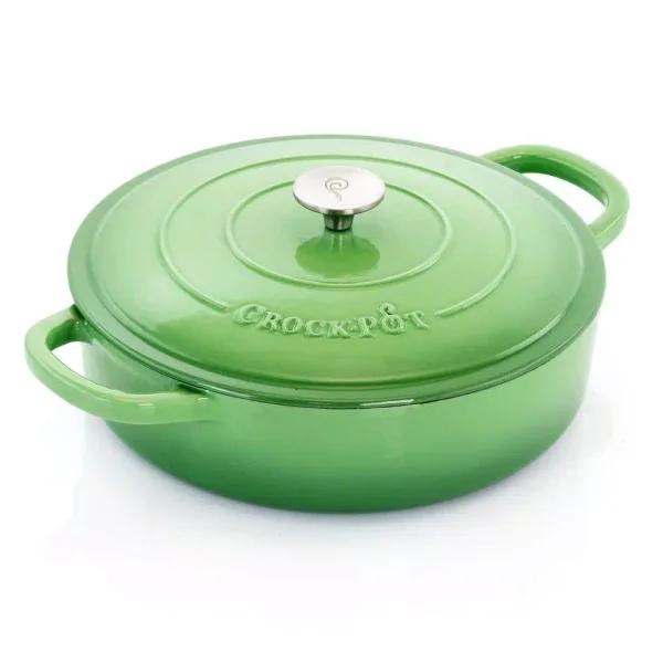 Crock-Pot Artisan 5 Qt. Round Enameled Cast Iron Braiser Pan with Self-Basting Lid, Pistachio Green