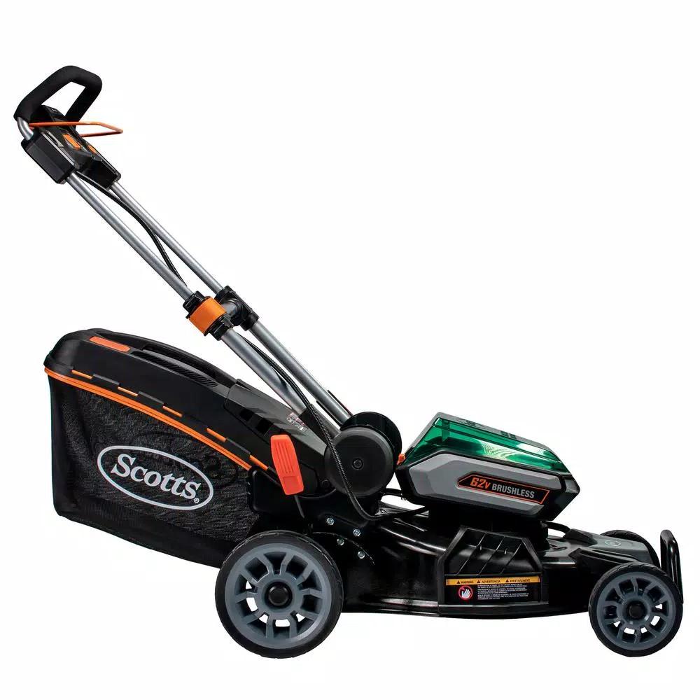 Scotts 21 in. 62V Cordless Lithium-Ion Battery Walk Behind Push Mower with 5 Ah Battery and Charger