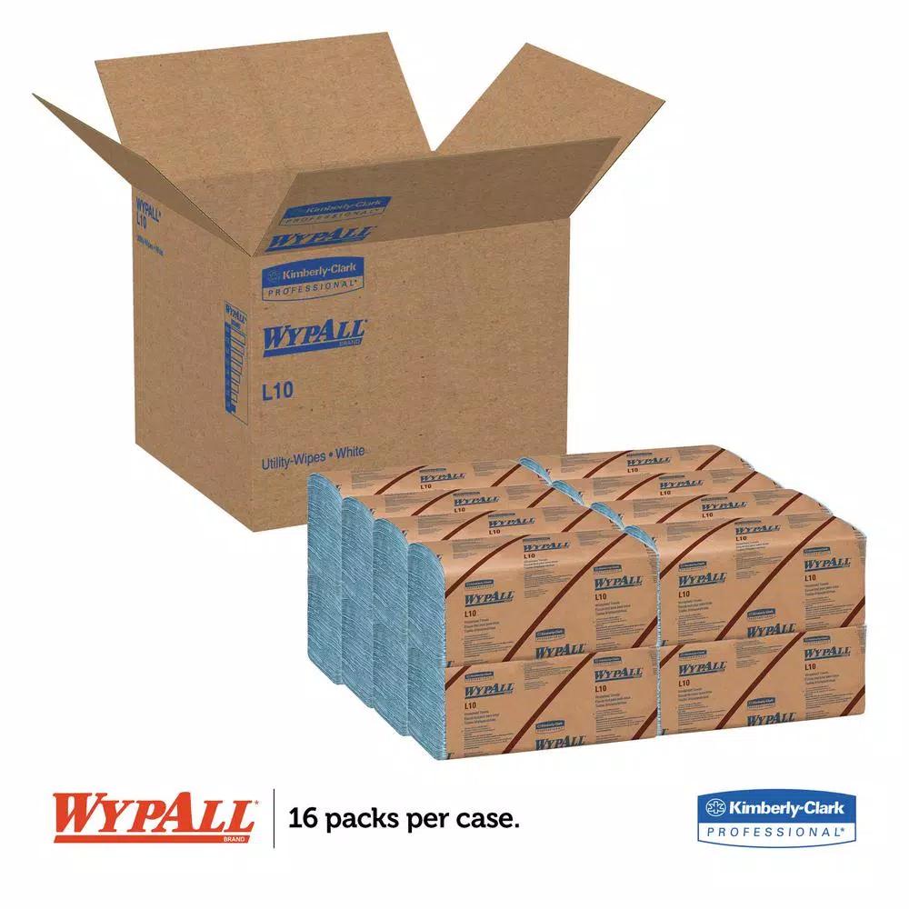 WYPAll L10 Windshield Wipers, 2-Ply Blue Disposable Wipes, 140/Pack, 16 Packs Per Carton