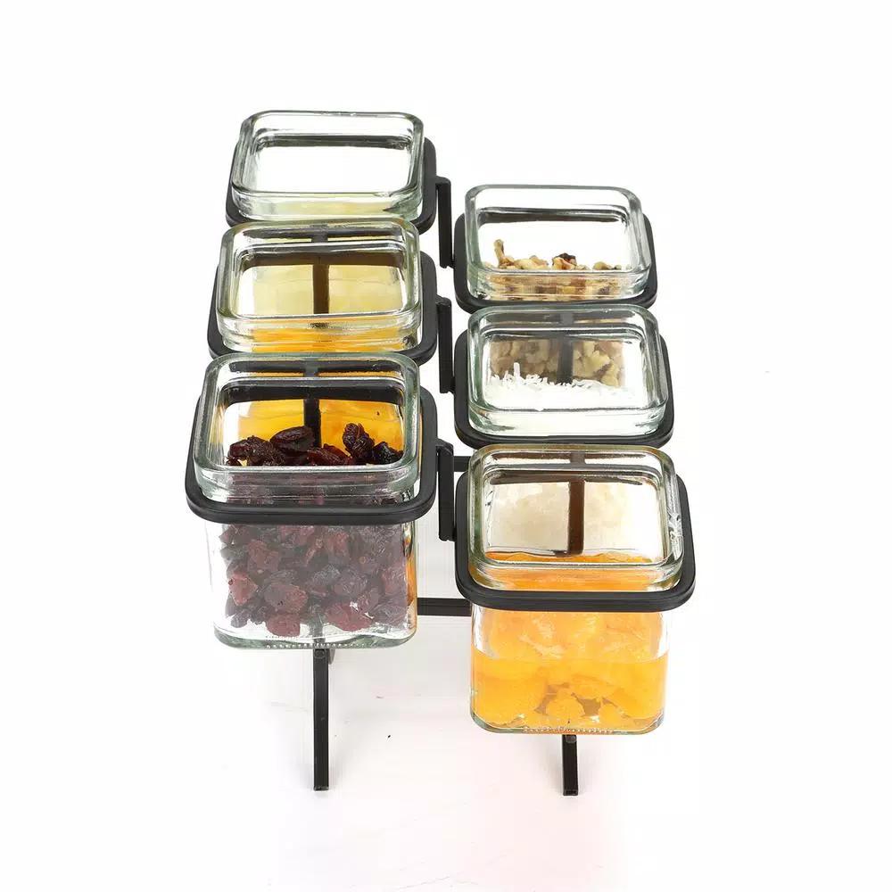 Mind Reader 6-Compartment Black Metal Condiment Server with 6 Removable 8 oz Glass Jars