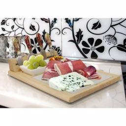 Epicureanist Sonoma Cheese Tray Serving Set with Bamboo Board, Glass Center, and Ceramic Dish thumbnail 6