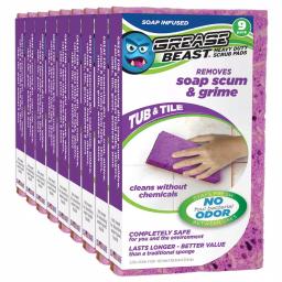 Grease Beast Soap-Infused Heavy-Duty Tub and Tile Scrub Sponge, X-Large, Odor and Bacteria Resistant (9-Pack) thumbnail 2
