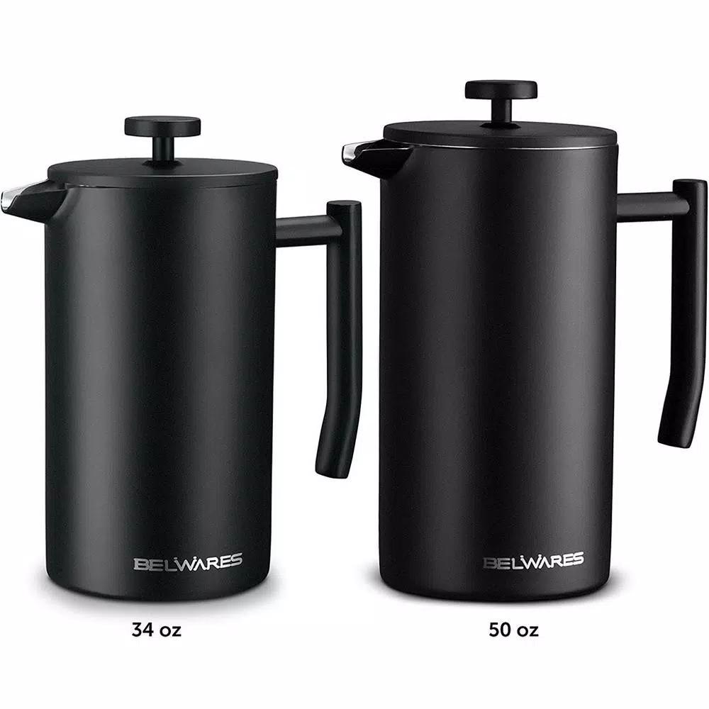 Belwares 34 oz. Black Stainless Steel French Press Coffee Maker