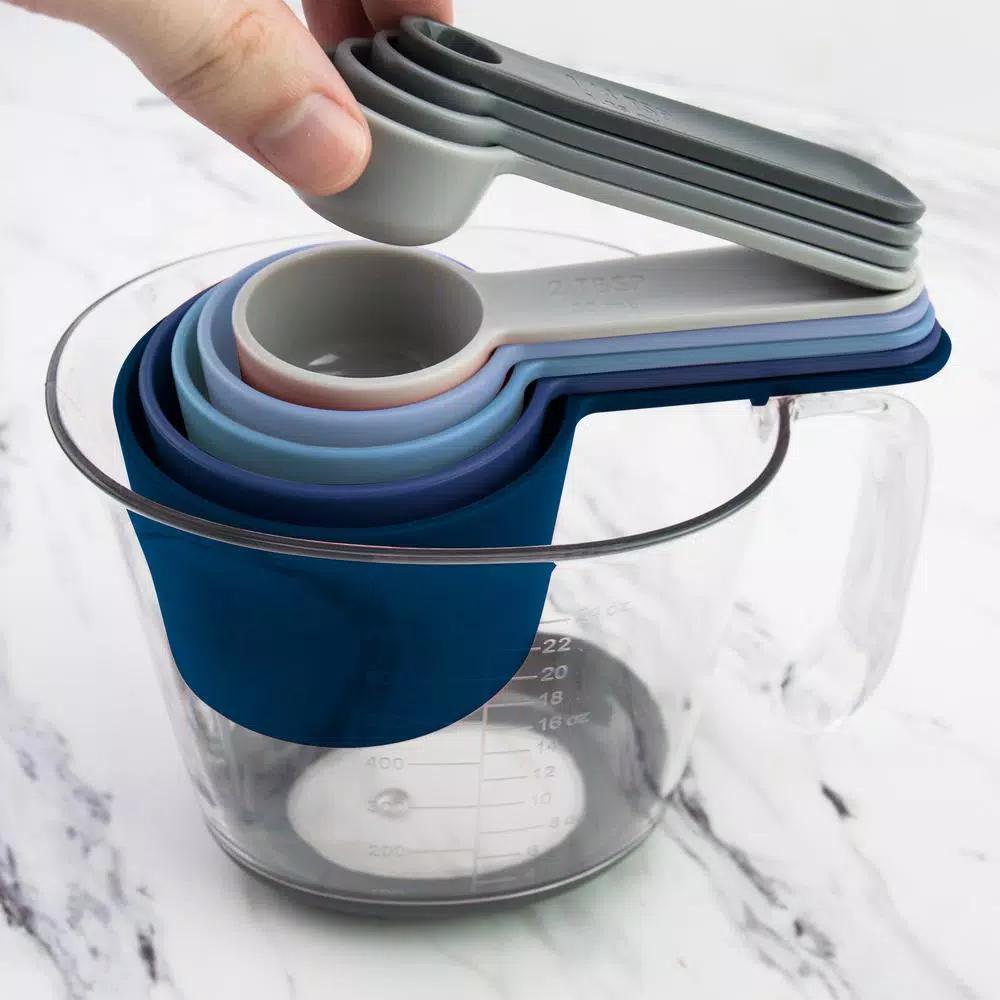 Spectrum Tovolo Magnetic Nested Measuring Cup and Spoon Set, BPA-Free Plastic, Blue