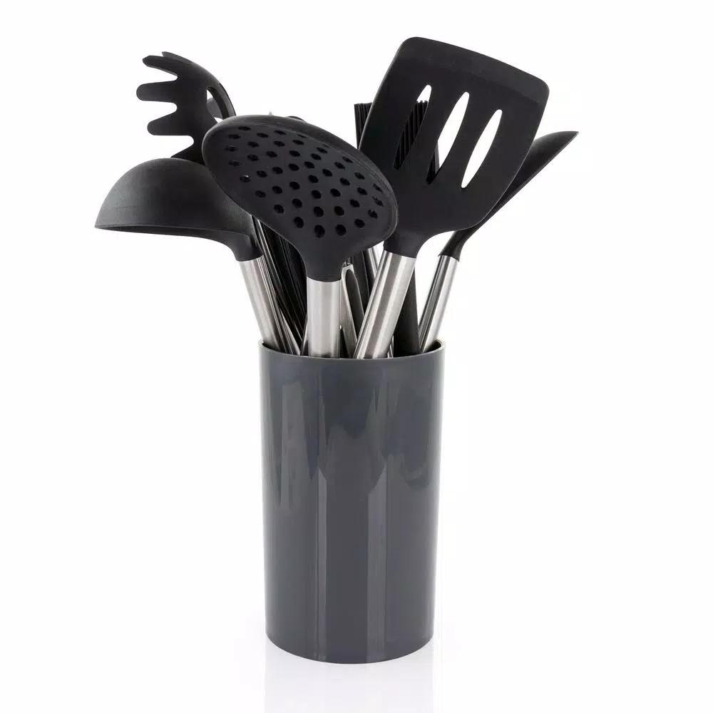 MegaChef 14-Piece Gray Silicone and Stainless Steel Kitchen Utensil Set