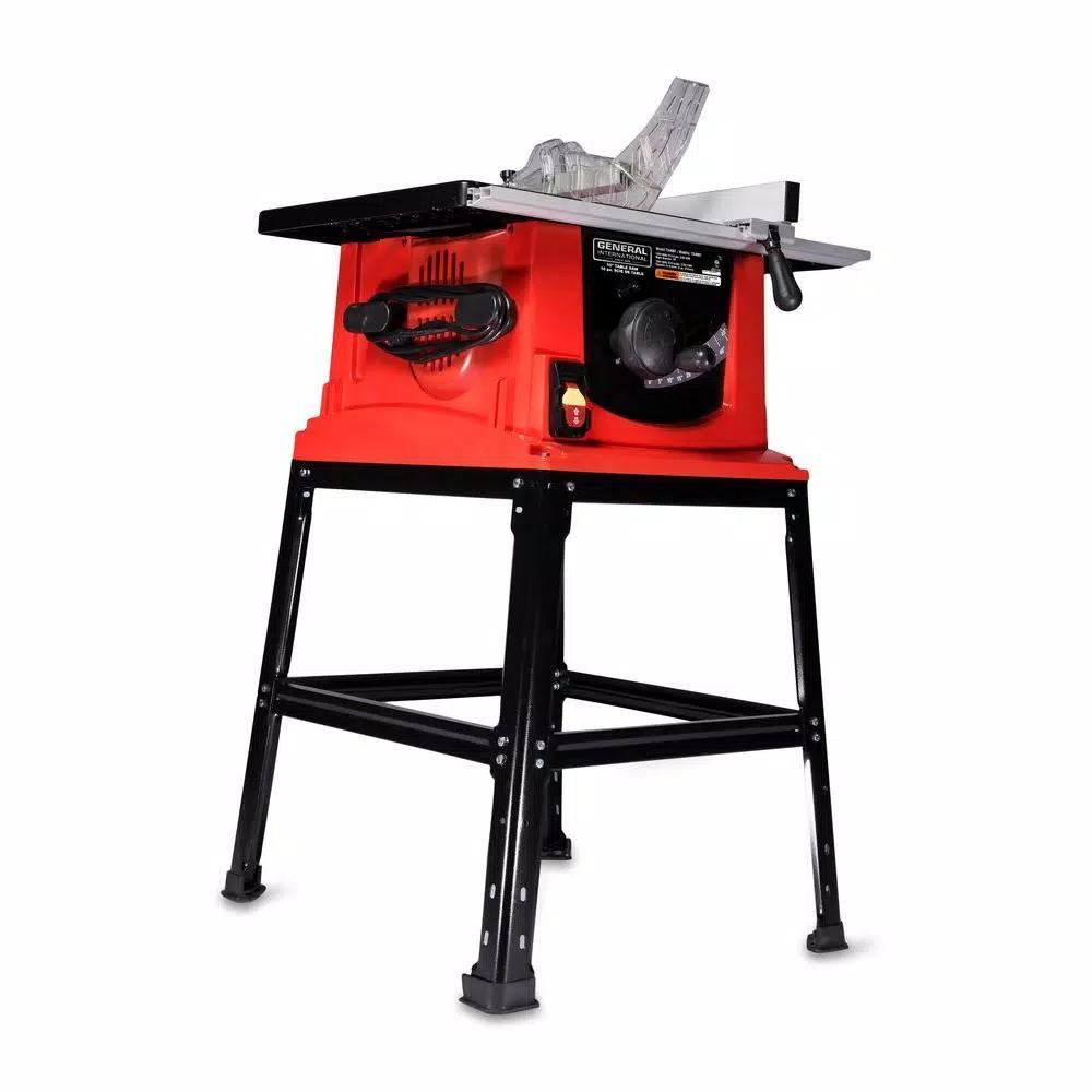 General International 10 in. Table Saw with Heavy Duty Steel Stand, 13 Amp High-Torque Motor