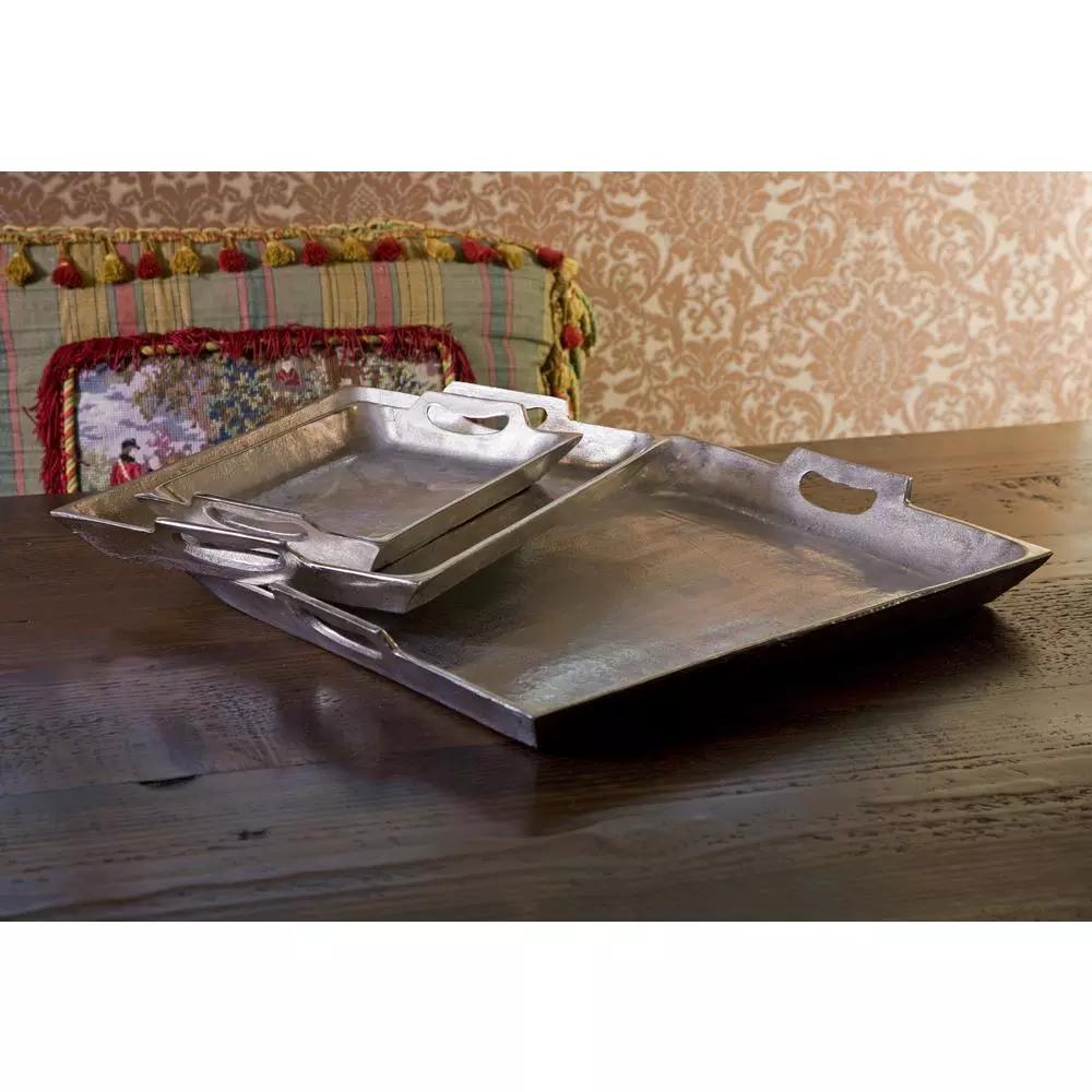 IMAX Lindi Silver Aluminum Trays, Set of 3, Rectangular Metal Decorative Trays