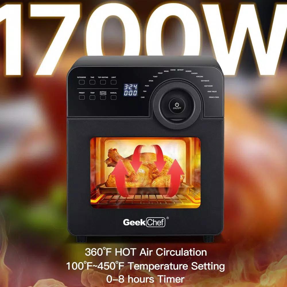Geek Chef 1700W 15 Qt. Large Capacity Air Fryer with Rotisserie and 16 Preset Modes, Black