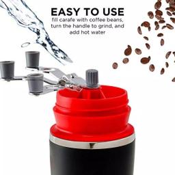 Ovente 2-in-1 Single Serve Coffee Grinder and French Press Maker with Insulated Cup, Red thumbnail 3