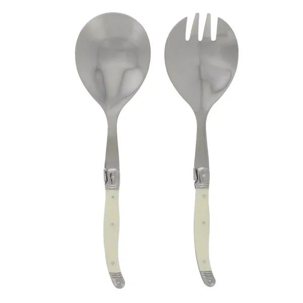 Unbranded French Home Laguiole 2-Piece Faux Ivory Salad Servers Set, Stainless Steel