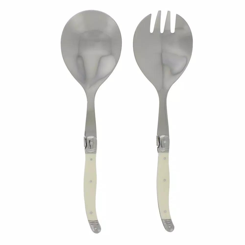 Unbranded French Home Laguiole 2-Piece Faux Ivory Salad Servers Set, Stainless Steel