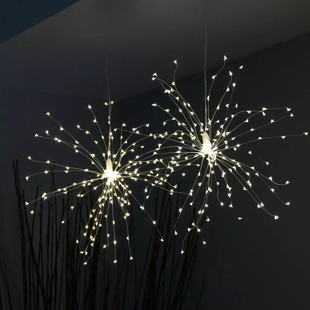 LUMABASE 200-LED Warm White Starburst Fairy Lights with Remote Control, Battery Operated, Set of 2