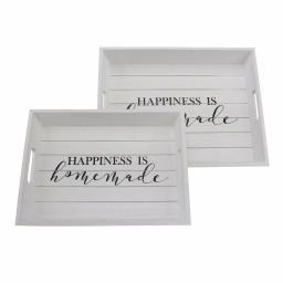 Stonebriar Collection Stonebriar Rustic Worn White Wooden Serving Tray Set of 2 - Happiness is Homemade thumbnail 3