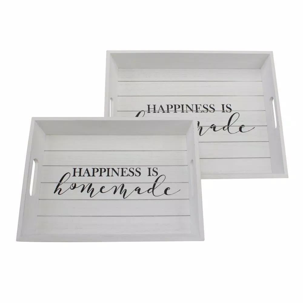 Stonebriar Collection Stonebriar Rustic Worn White Wooden Serving Tray Set of 2 - Happiness is Homemade