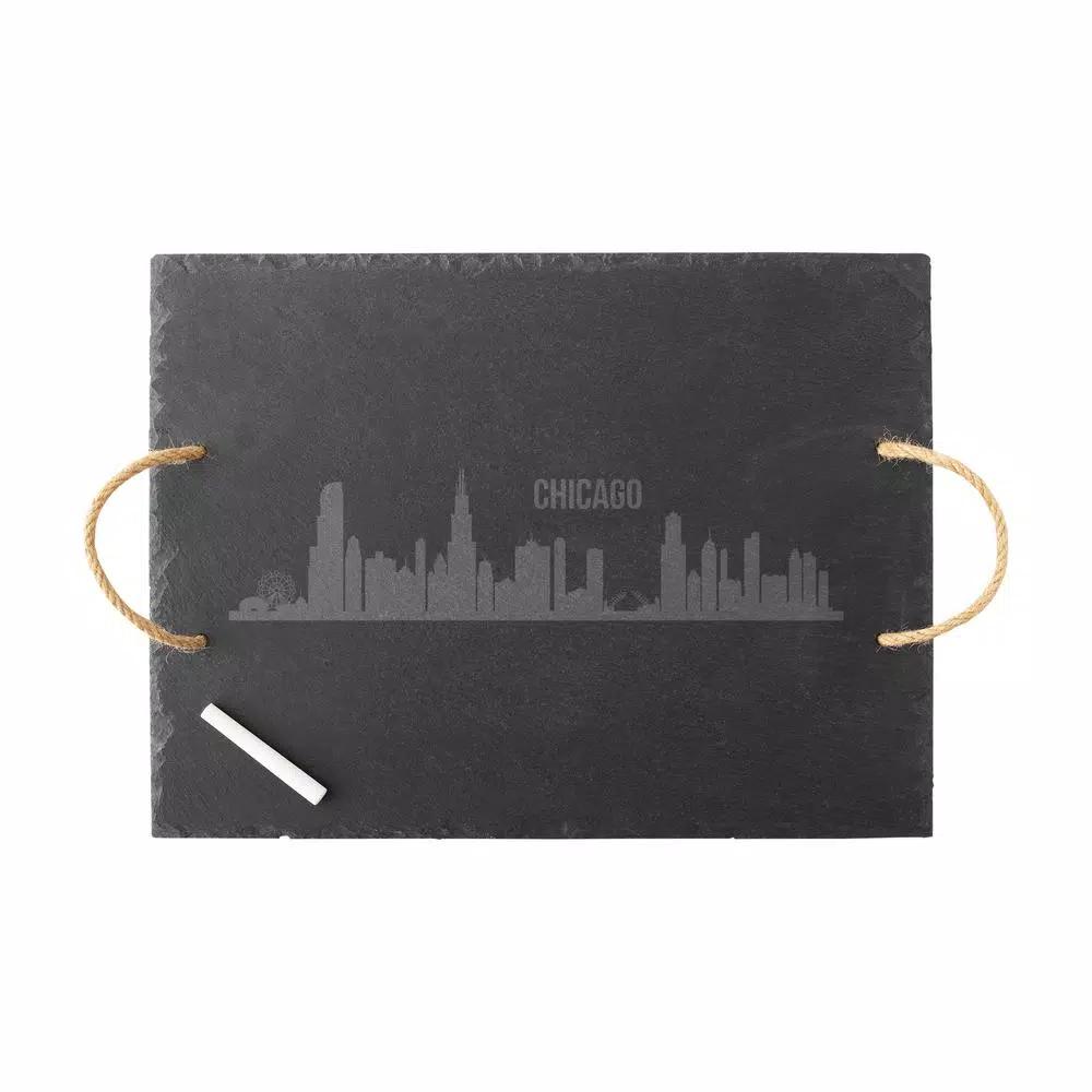 Cathy's Concepts Chicago Skyline Black Slate Serving Tray with Hemp Handles