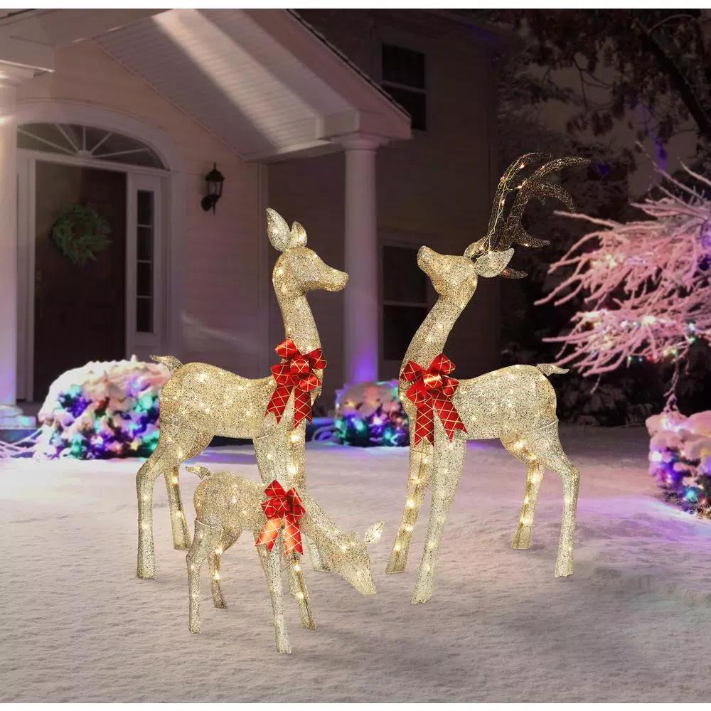 Puleo International Set of 3 Pre-Lit Deer Family Sculpture with Warm White LED Lights