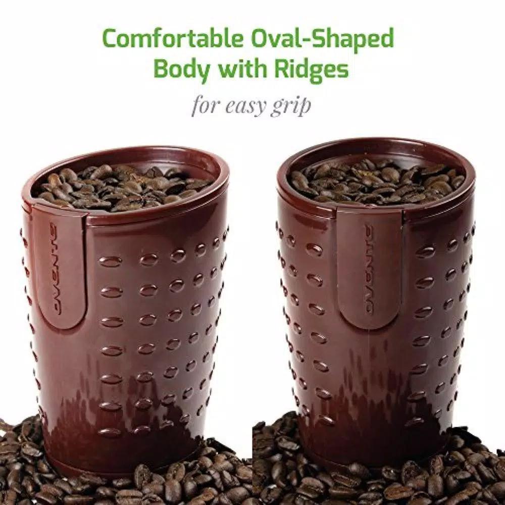 Ovente 2.5 oz. Electric Coffee Grinder with Stainless Steel Blades and Transparent Lid, Brown