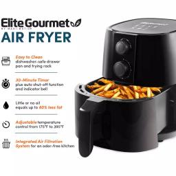 Maximatic Elite Gourmet 4 Qt. Air Fryer, 1000W Oil-Free Countertop Cooker, Black thumbnail 2